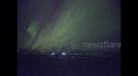 Skateboarding under incredible aurora borealis in Iceland