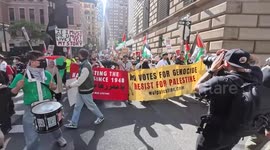 Thousands rally in New York in solidarity with Palestinians on anniversary of Israel-Hamas conflict