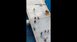 Cruise passengers run to ship in Cozumel, Mexico