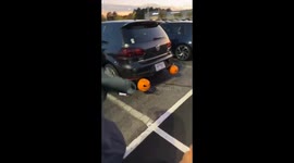 Car shoots flames through pumpkins in New York