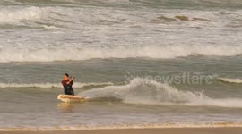 UK weather, Windy with a rough Sea state, Good conditions for Kite surfing and adventure sea sport. Towan Beach, Newquay, Cornwall, UK