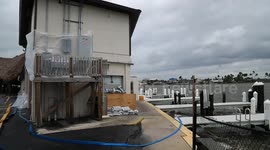 US: World famous Snook Inn closed, sandbagged by choppy Marco Island River water being pushed out to the Gulf of Mexico from Hurricane Milton