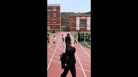 Hilarious moment child runs in wrong direction during relay race in China