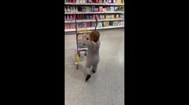 Toddler goes shopping in Hildesheim, Germany