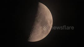 Half Moon in Indonesia. The moon at half phase in the nighttime sky in Tanah Datar District, West Sumatra, Indonesia, on October 10, 2024.