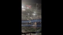 Hurricane Milton damages Tropicana Field roof in St. Petersburg, Florida