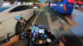 Motorcyclist injured after hitting ball on road in Guangdong, China