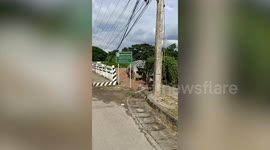Bridge washed away by floods in Chiang Mai, Thailand