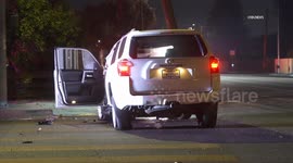 US, Los Angeles: North Hills Driver Takes Out Traffic Light and Power Pole