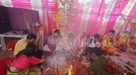 The Hindu devotees gathered Durga Puja festival concludes with immersion of idols of Goddess Durga in Northern India