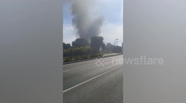 Rear rotor of helicopter hits ground causing fire that left two people injured