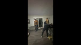 Woman Falls Flat During Fake Fight