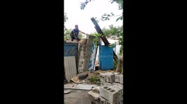 Wall collapses during dismantling of country house in Ukraine