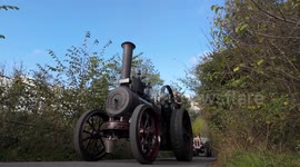 Vintage steam engines climbing hill at Monsal Head in Derbyshire UK. 4K with sound.