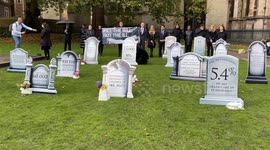 Protesters opposed to the Assisted Dying Bill set up a ‘graveyard’ opposite Parliament in London