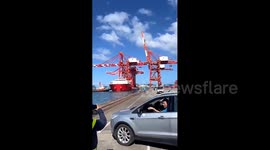 Cargo ship knocks over huge crane causing £7m worth of damages at Taiwanese port