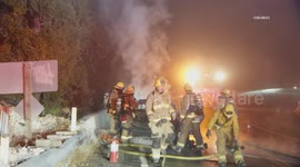 US, Los Angeles: Angeles Crest Foggy Roadways Cause Multiple Traffic Collisions One With Fire