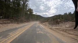 Hurricane Helene damage along the Green River near Saluda, NC. Lots of damage from the storm, it will take a long time to repair.