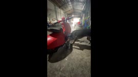 Oh! It looks like this dog is very angry with this toy motorbike