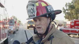 US, Los Angeles: North Hollywood On Camera LAFD Press Briefing on Large Hazmat Fire