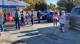 People gather for Team Trump Bus event