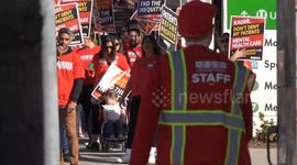 US, Los Angeles: Fontana Kaiser Mental Healthcare Workers On Strike Throughout Southern California Doctor Speaks On Camera