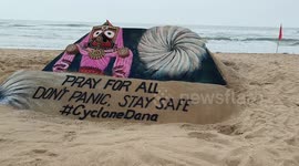 Sand artist created beautiful sand art to pray for the safety of people during cyclone Dana, at Puri beach