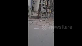Lebanon: A scene documenting the condition of the street where the Israeli enemy targeted a building opposite Al-Qaim Mosque in the southern suburb yesterday