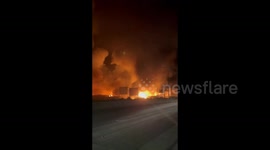 Lebanon: The Rayak highway, East Lebanon after the Israeli raids this evening