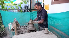 A Potter Making Diyas (Clay Lamps) For Diwali Festival at Beawar, Rajasthan In India
