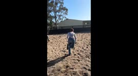 Woman caught by rope while running in arena in Koo Wee Rup