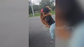 Golden doodle refuses to get inside car and let go of groomer after spa session