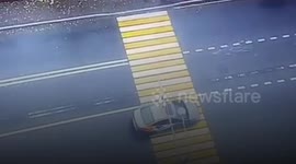 Russia: Moment BMW Rams Street Sweeper Vehicle And Sends It Flying