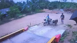 Motorcycle sidecar rider loses control of bike... sending it flying off ramp