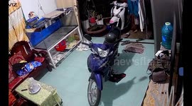 Motorcycle slip inside house in Bình Minh, Vietnam