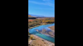 Enchanting autumn scenery at wetland park in Xinjiang, China
