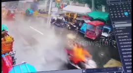Tree nearly falls on woman during typhoon in Manila