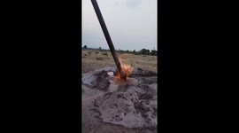 Flammable gas ignites causing fire to emerge from borewell