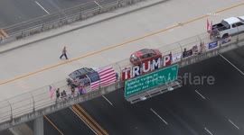 US, Los Angeles: Santa Clarita Trump Rally Held on Freeway Overpass