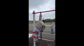 Young girl celebrates one hand swinging success in Saransk