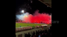Morocco: Pyrotechnic show at the Curva Che during the AS FAR vs OC SAFI match in Kenitra