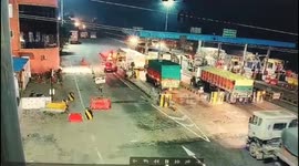Truck smashes into car at toll booth dragging it 500 metres in India