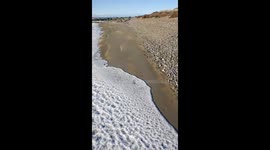 Frozen waves form along shoreline in Cabo Auricosta, Argentina