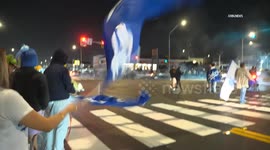 US, Los Angeles: East Los Angeles LA County Sheriff Clear Unlawful Assembly Dodger Celebration