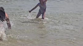 Bare-Handed Man Dives To Catch Fish
