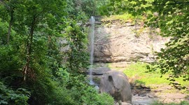 wide shot of a long waterfall in United States