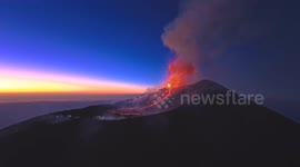 Mount Etna Eruption After Sunset