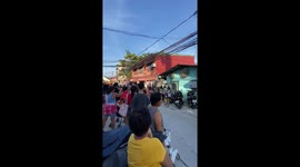 Trick-or-treater parades in Filipino mythical creature of half-man half-horse costume