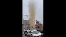 Fountain erupts from gas pipeline purge in Moscow