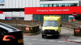Ambulance leaving the Emergency Department from St Thomas's Hospital, London, United Kingdom